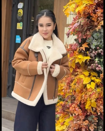 Дубленка IU BRAND бежевый, бронзовый