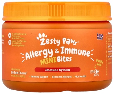 Zesty Paws Allergy & Immune Mini Bites добавка в корм со вкусом ягненка для собак 90 таблеток