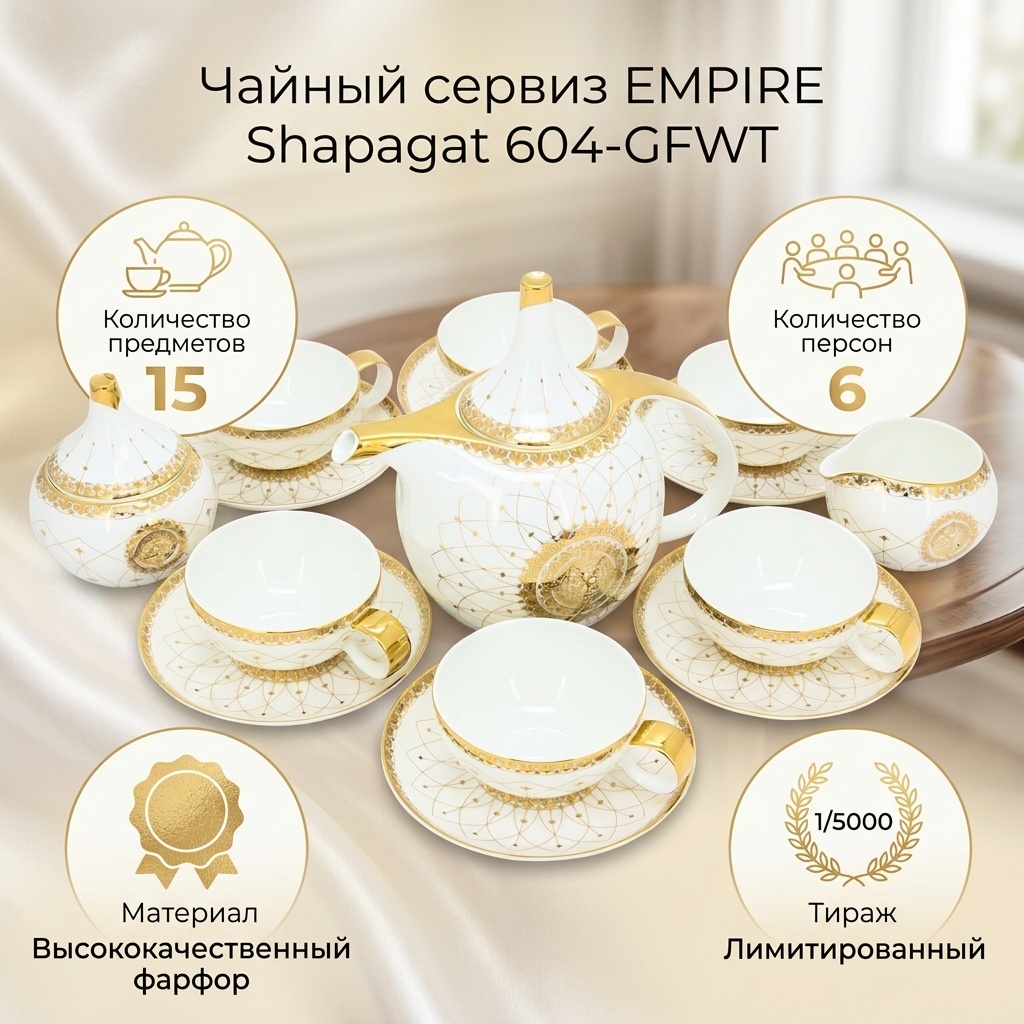 Сервиз на 6 персон EMPIRE Shapagat, предметов: 15, чайный, фарфор
