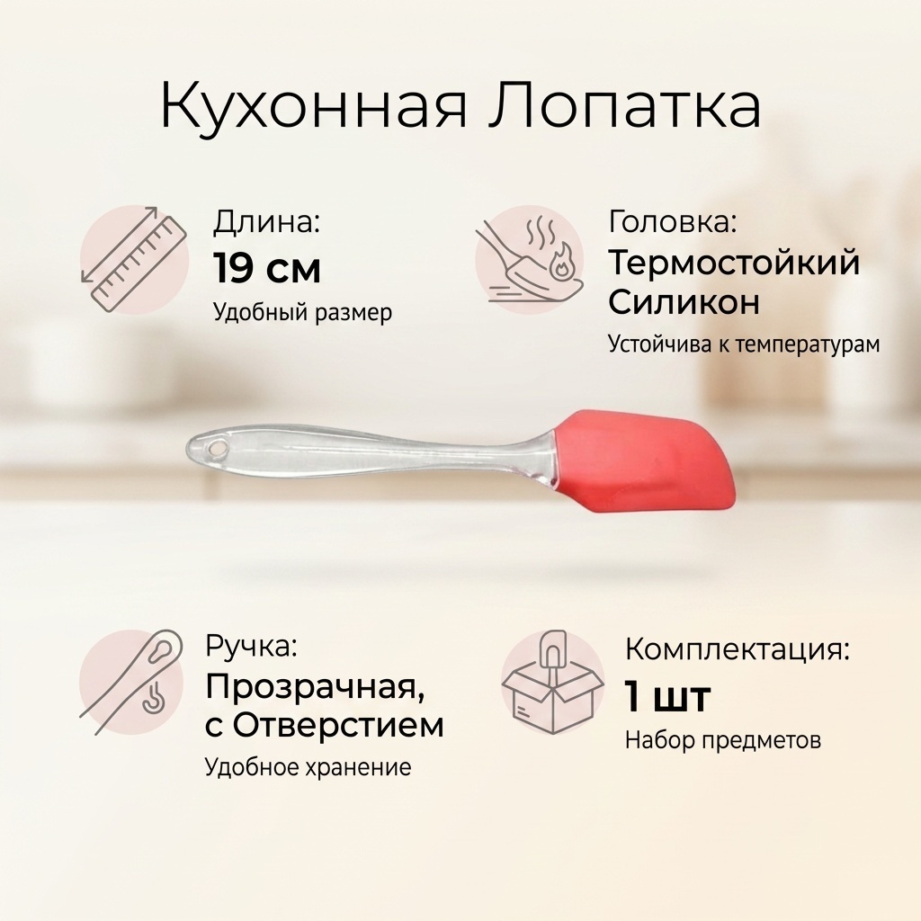 Лопатка пластик, резина, 1 шт