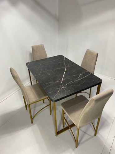 Комплект MEBEL STYLE GROUP 592660834, стол 120х80 см + 4 стула, черный, бежевый