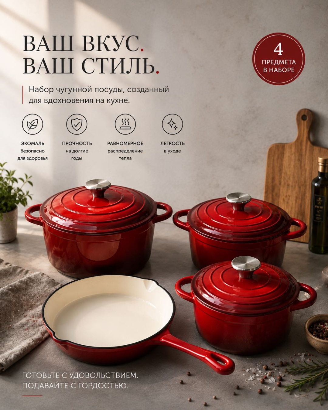 Набор кастрюль Cast-iron 4 в 1