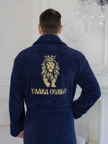 Махровый халат синий