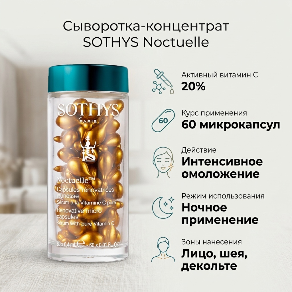 SOTHYS сыворотка-концентрат Renovative micro-ampoules - Serum with Pure Vitamin C Noctuelle для лица, для зоны декольте 60 шт