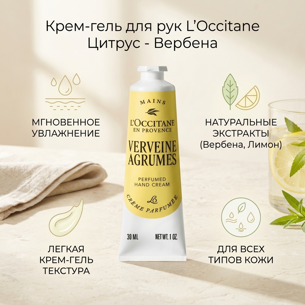 L'Occitane Крем-гель для рук Цитрус - Вербена крем-пенка для рук 30 мл