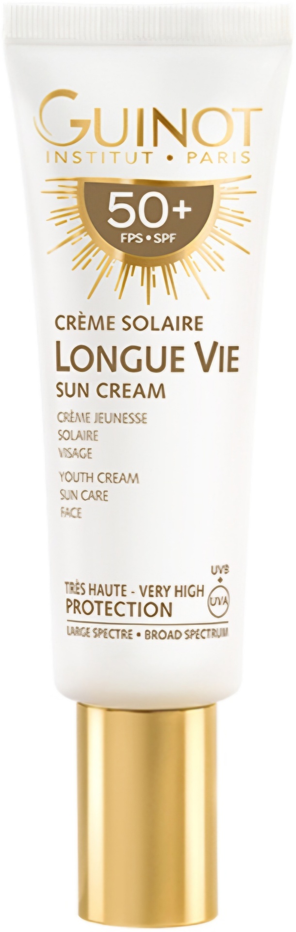 Guinot крем Крем Creme Solaire Longue Vie SPF50+ Омолаживающий лифтинг-крем для лица с 56 активными компонентами SPF 50+ для лица, для зоны декольте 50 мл