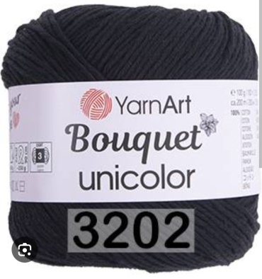 Бобина YarnArt Хлопок Букет Униколор Bouquet Unicolor 3202 черный 200 м 100 г