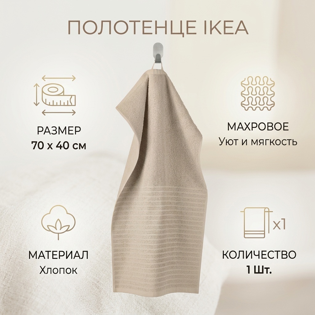 Полотенце IKEA 70x40 см, хлопок, 1 шт,