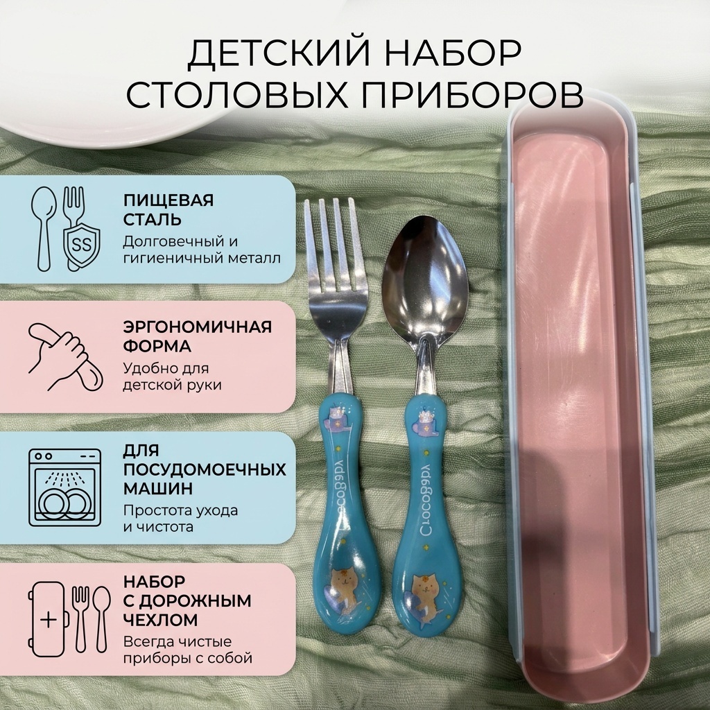 Набор столовых приборов 2 шт, голубой MP-21042026