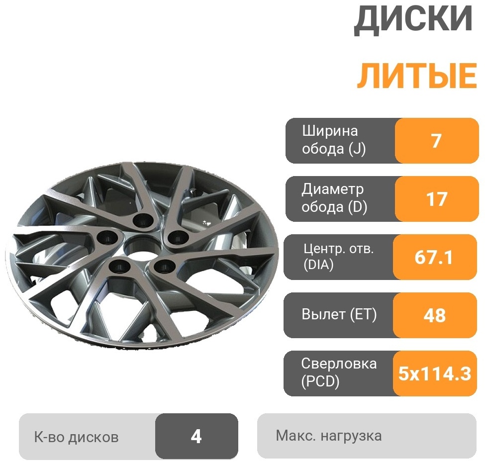 Baochi HHY016 7x17/5x114.3 D67.1 ET48 4 диска серый