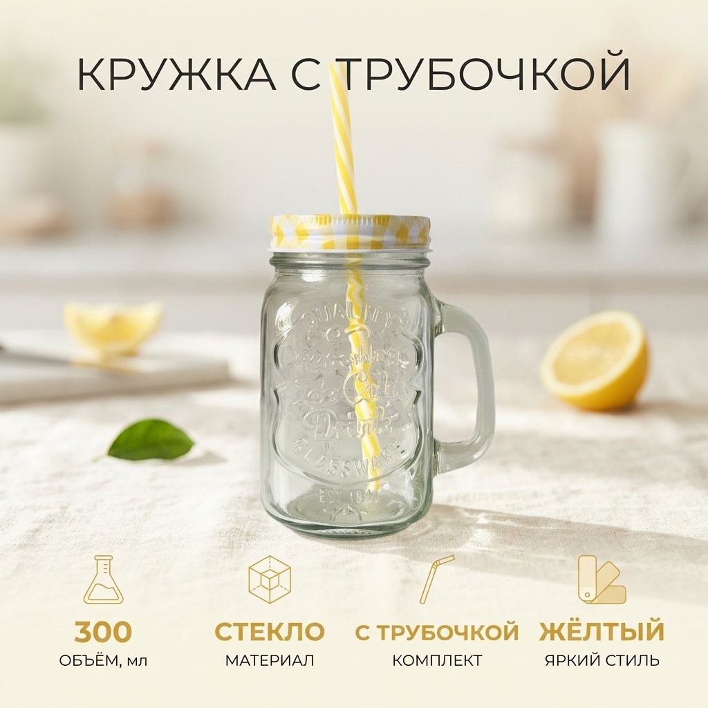 Кружка , 300 мл, стекло, 1 шт.