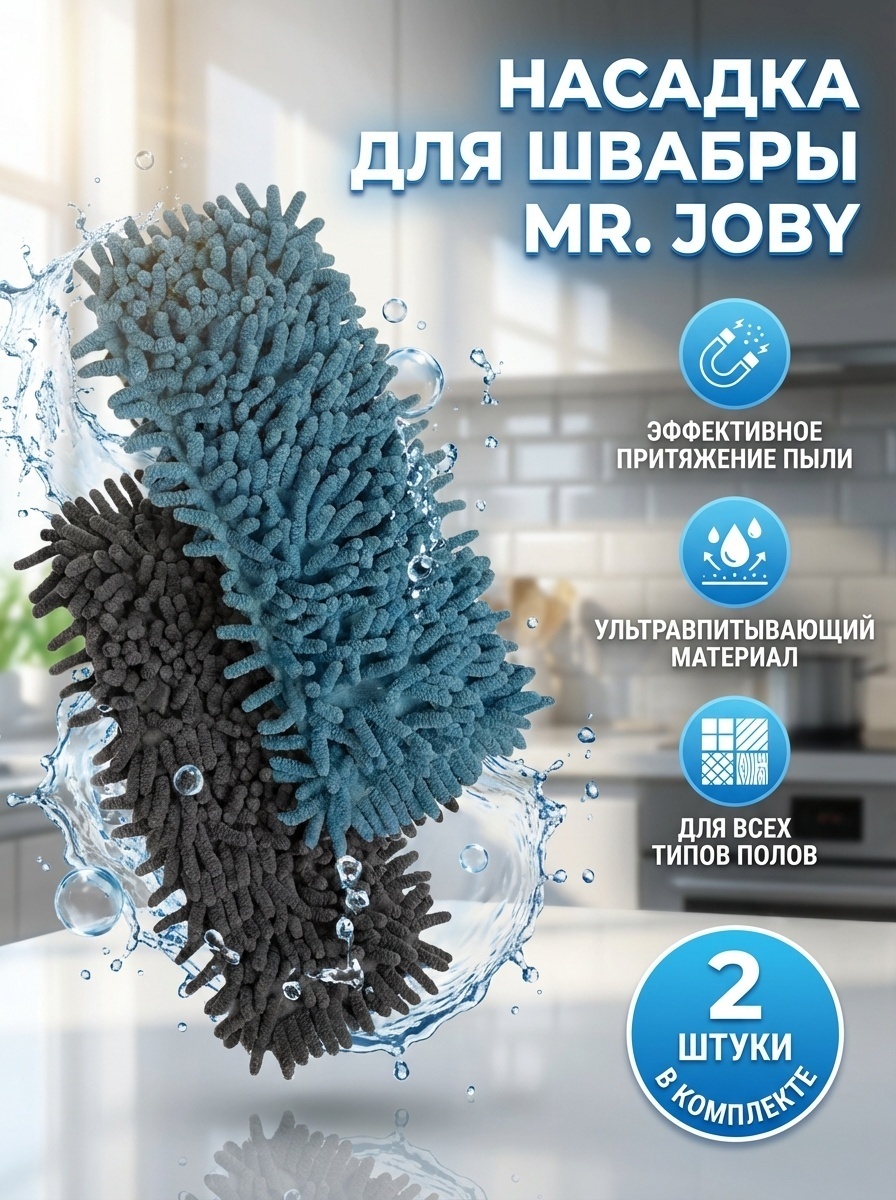 Насадка на швабру универсальная Mr.Joby, материал насадки: микрофибра, синий