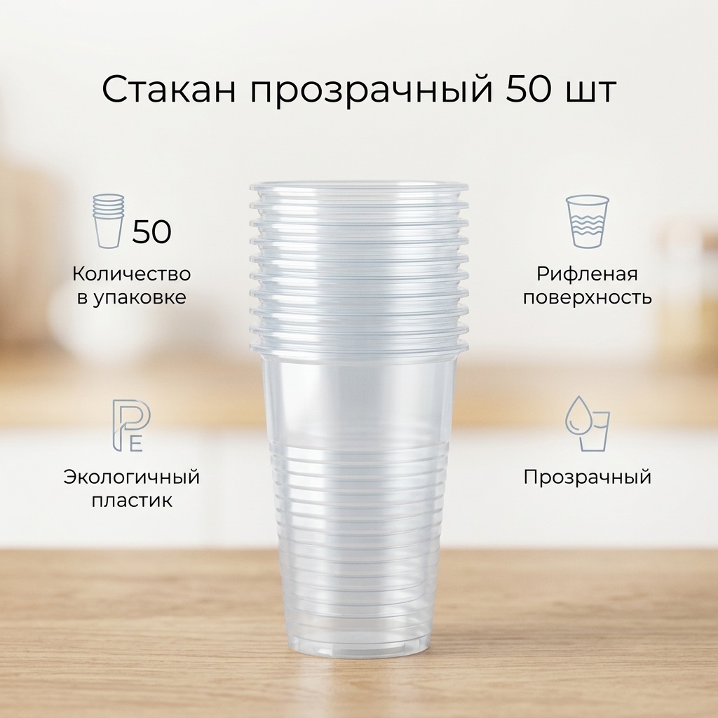 Стакан 999595 прозрачный 50 шт