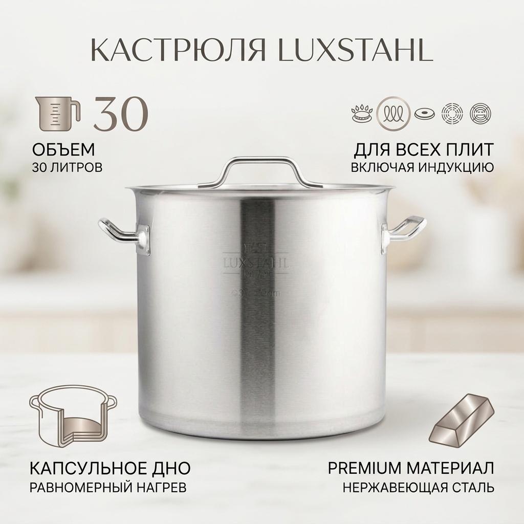 Кастрюля 30 л, Luxstahl 7338673 нержавеющая сталь