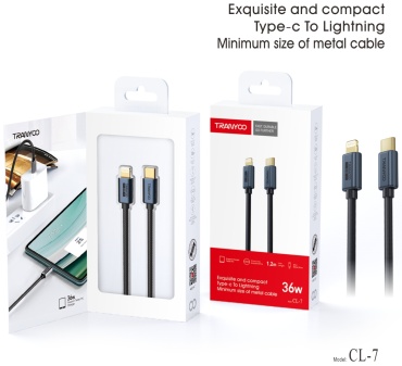 Кабель TRANYOO Lightning, USB TypeC (M), 1.2 м, CL-7 черный
