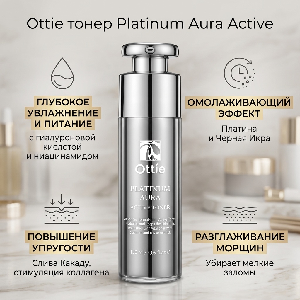 Ottie тонер Platinum Aura Active 120 мл