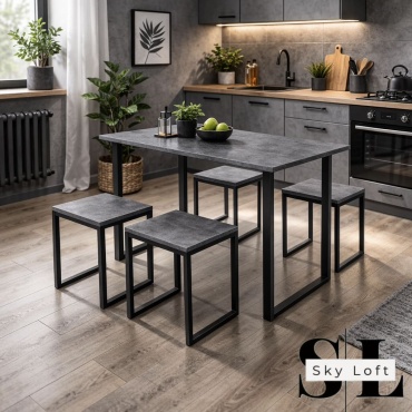 Комплект Sky Loft Block, стол 110х70 см + 4 стула, черный, темно-серый