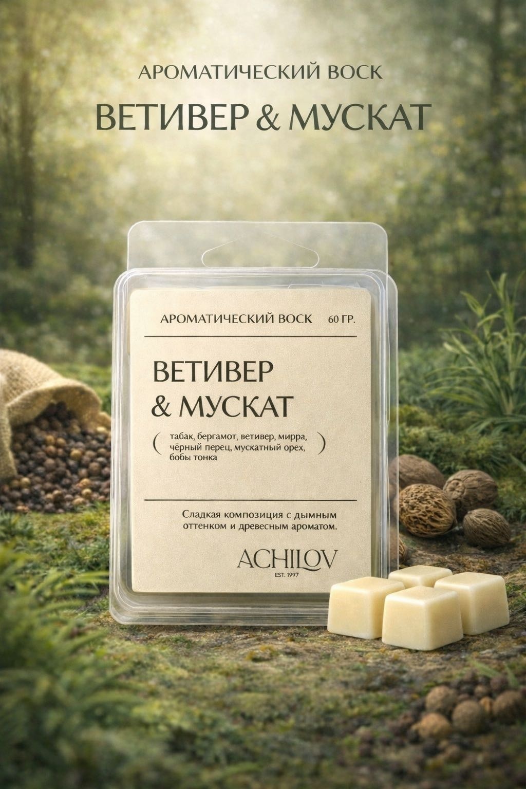 Воск для аромалампы ACHILOV Ветивер и мускат 60