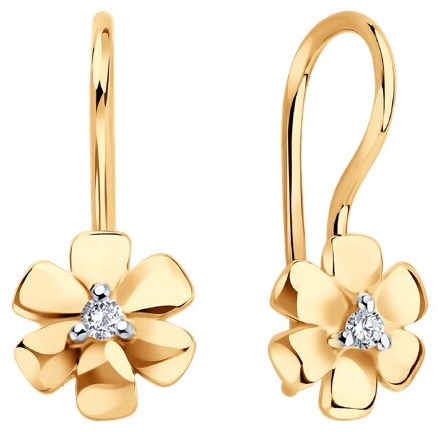 Серьги Diamant 51-120-02863-1 вес 1.1 г золото, фианит