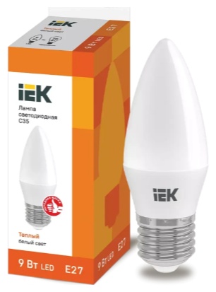 IEK 9W E27, светодиодная, теплый белый