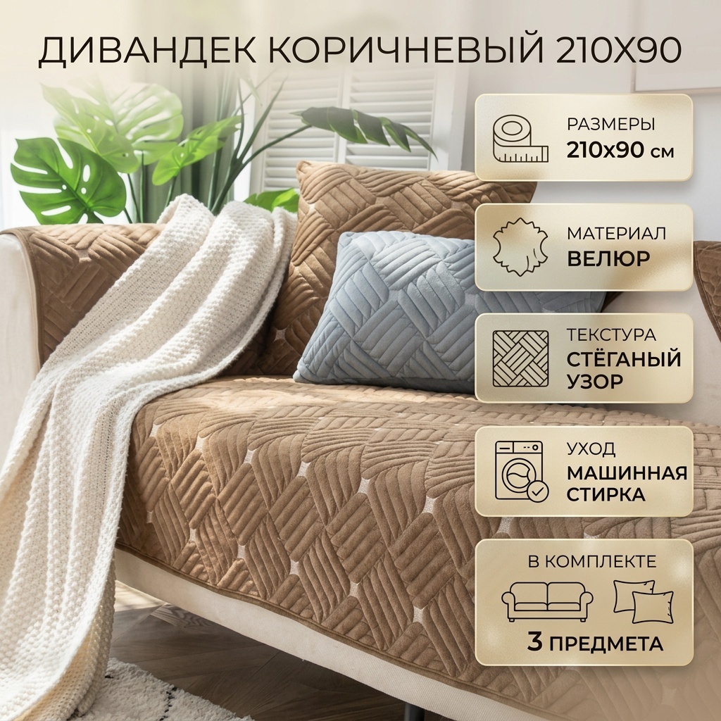 Дивандек для дивана 927772 коричневый 210х90