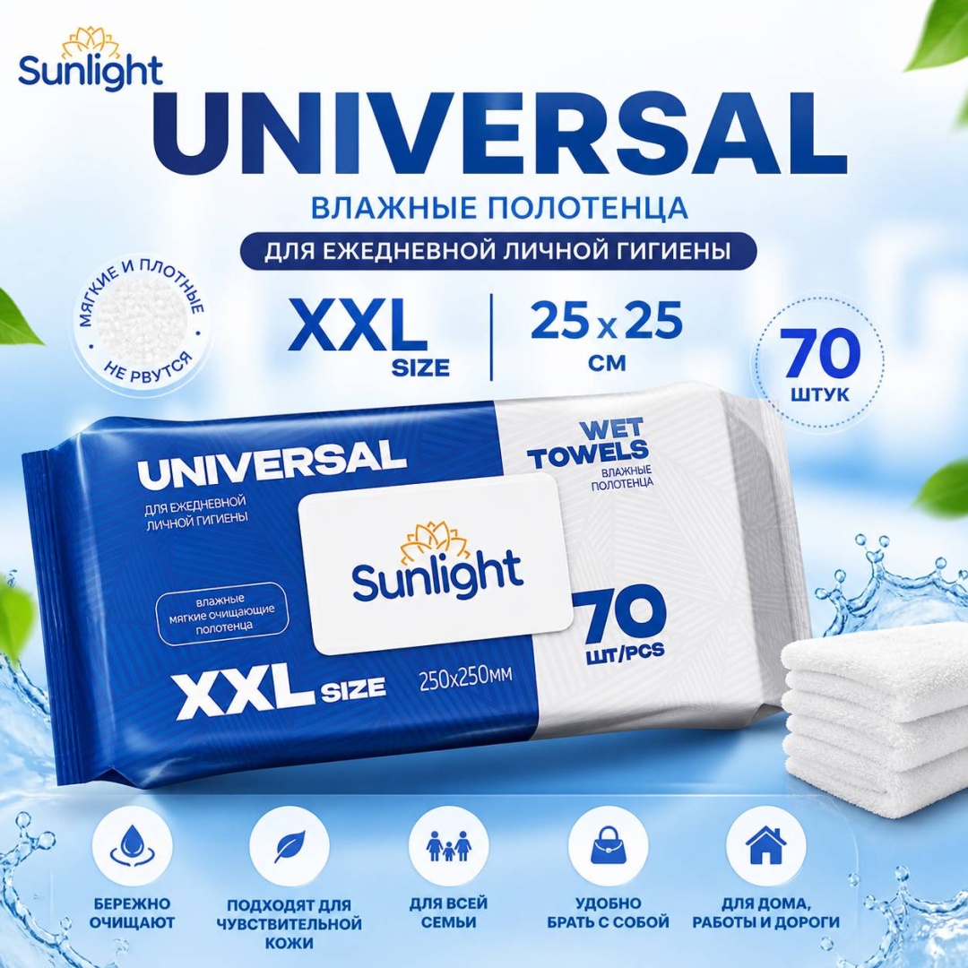 Влажные полотенца Sunlight Universal влажные полотенца XXL 70 шт