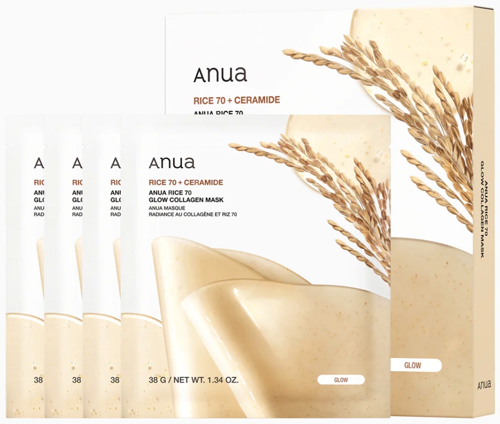 Маска для лица Anua гидрогелевая RICE 70 GLOW COLLAGEN MASK 4 шт