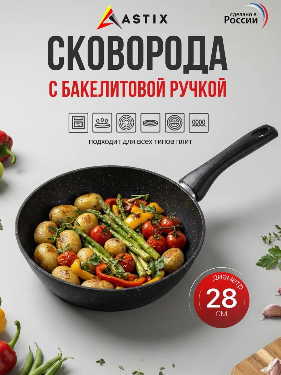 Сковорода Astix 28 см с антипригарным покрытием, алюминий