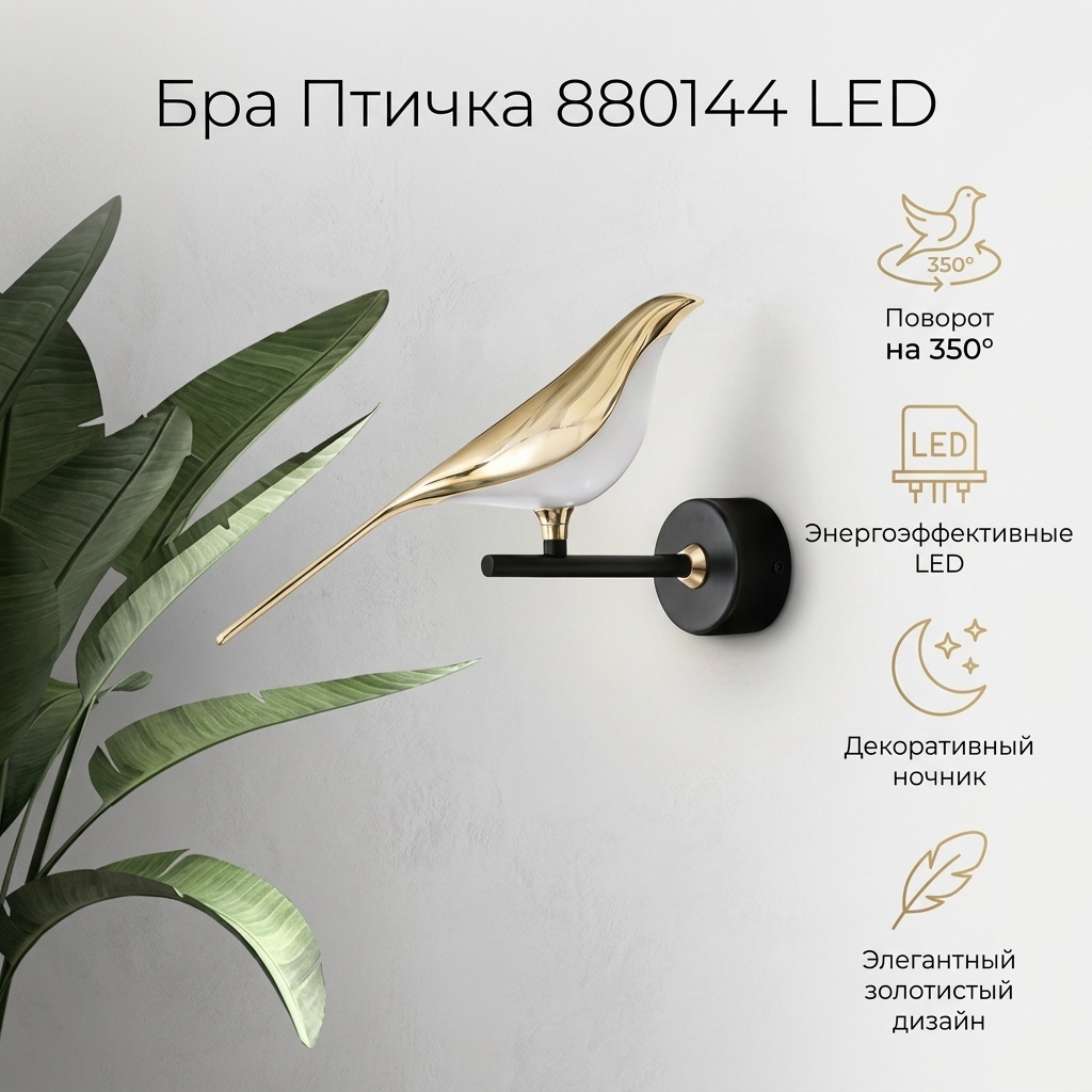 Бра настенный LED, золотистый, белый