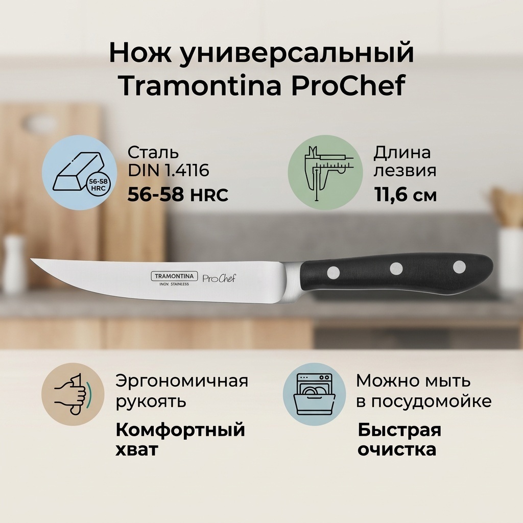 Нож универсальный Tramontina, лезвие: нержавеющая сталь 1 шт