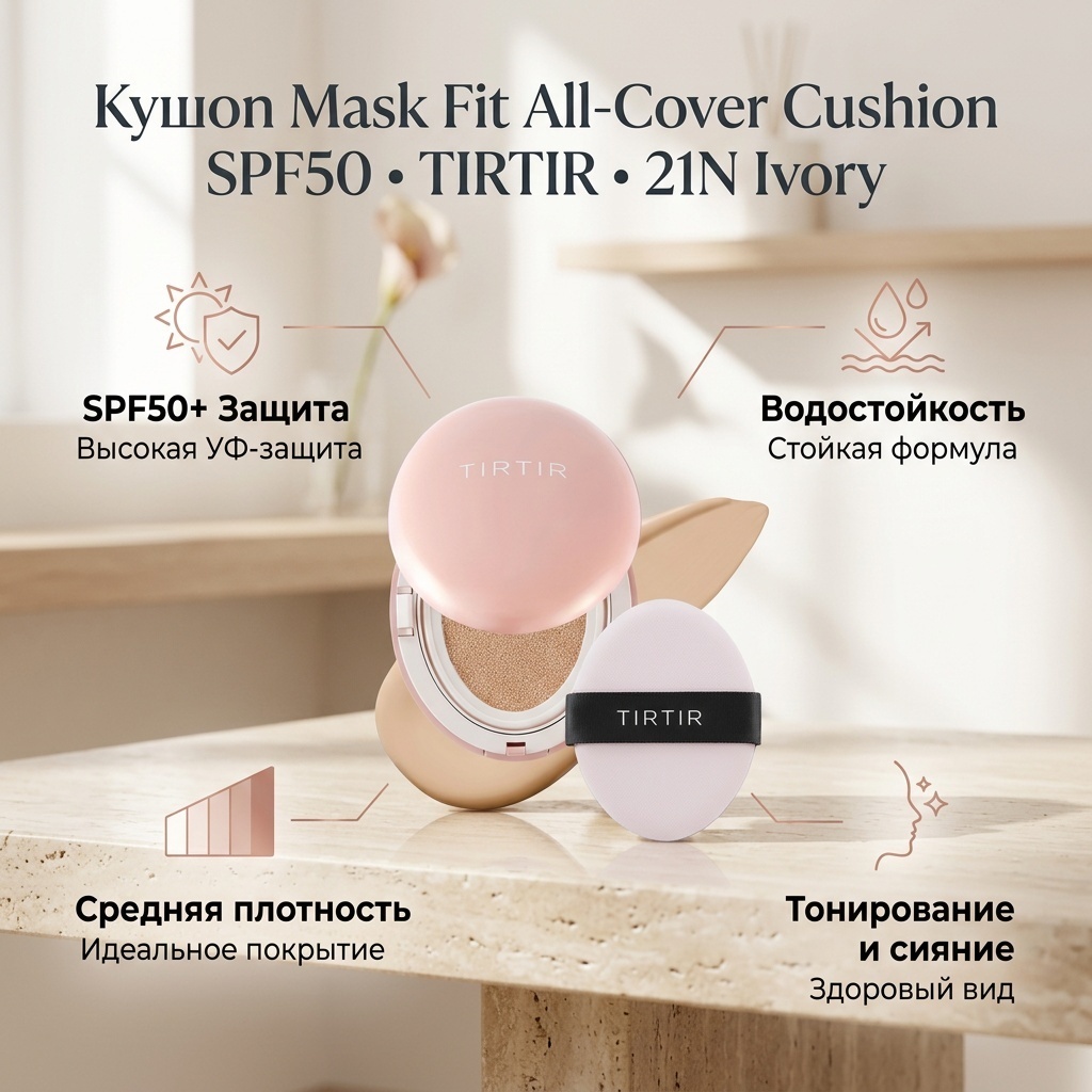 Tirtir Mask Fit All-Cover Cushion SPF50 кушон 21N Ivory 18 г
