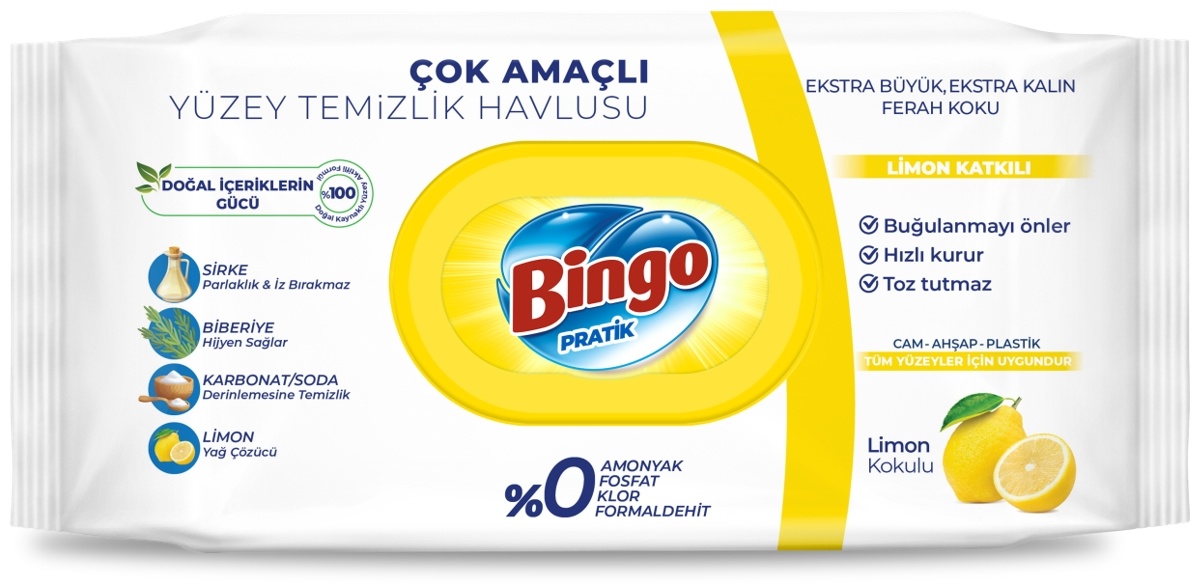 Влажные салфетки Bingo для уборки лимон 96 шт