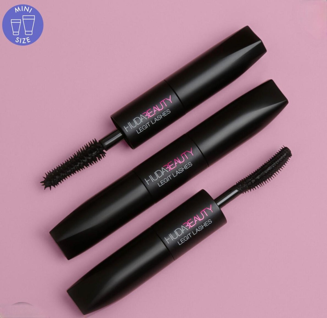 Тушь для ресниц Huda Beauty Legit Lashes Double Ended Volumizing and Lenghtening Mascara Mini для объема, удлиняющая, подкручивающая черный