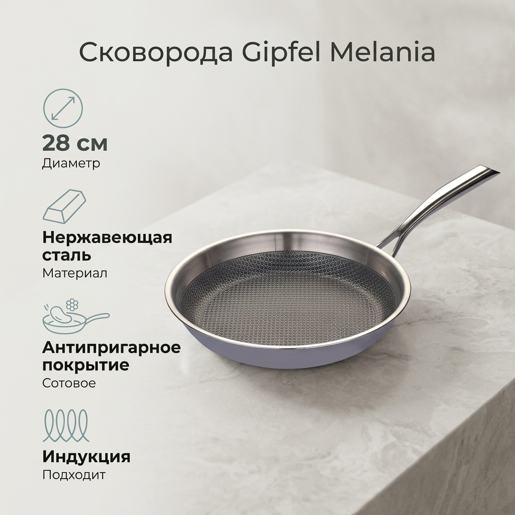 Сковорода GiPFEL Melania 28 см с антипригарным покрытием, сталь