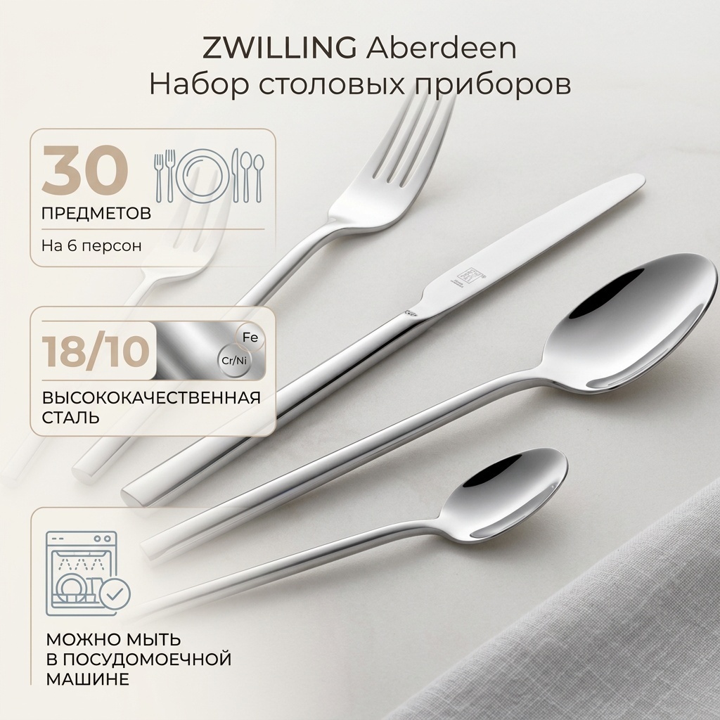 Набор столовых приборов ZWILLING 30 шт, серебристый Aberdeen