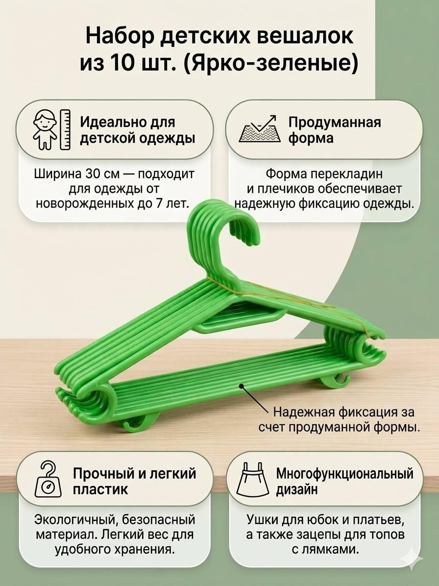Набор вешалок 30444218_797753466 зеленый 10 шт