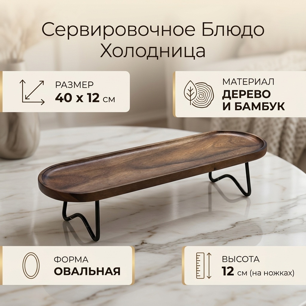 Блюдо 40х12 см, дерево, бамбук, 1 шт