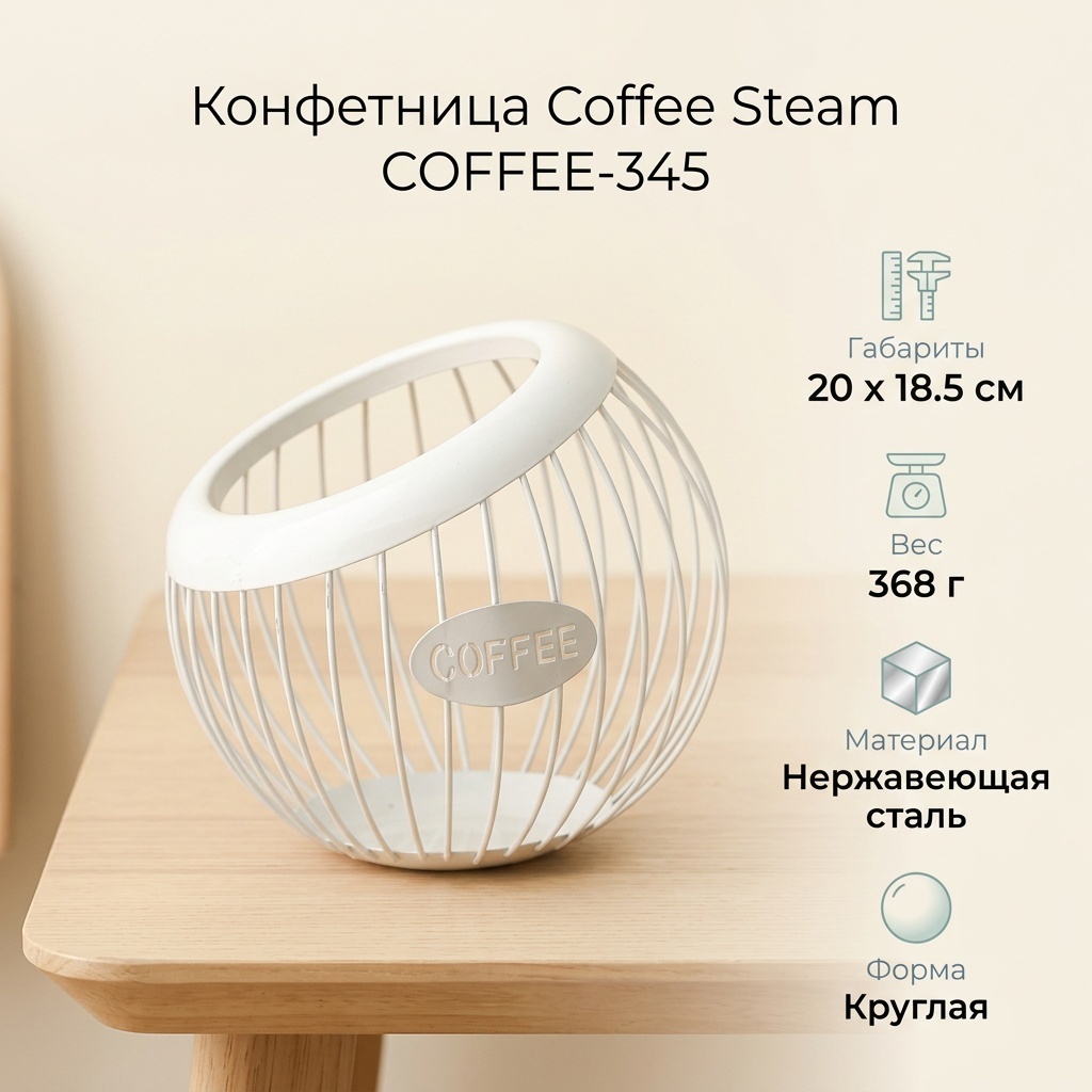 Coffee Steam конфетница COFFEE-345 круглая 1 шт