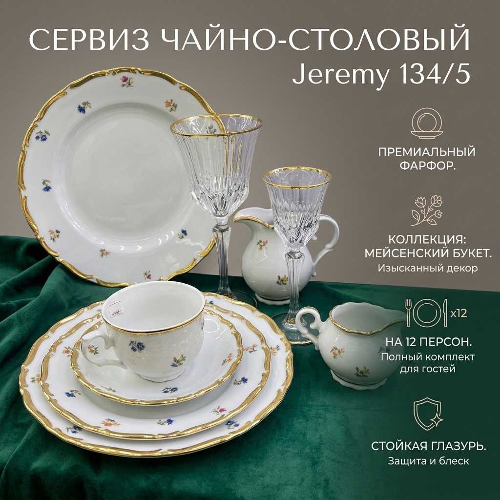 Сервиз на 12 персон Jeremy Мейсенский букет, предметов: 98, чайно-столовый, фарфор