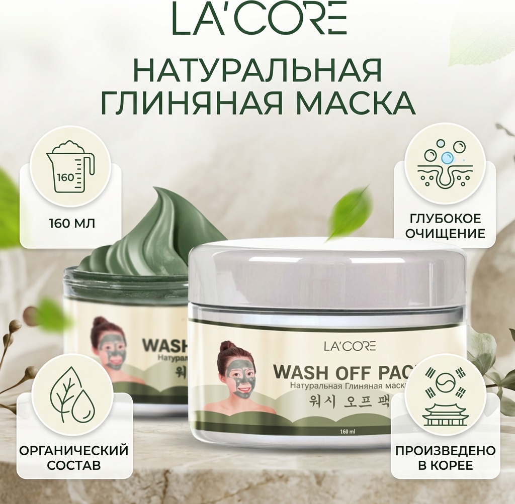 Маска для лица Lacore глиняная Глиняная маска 160 мл