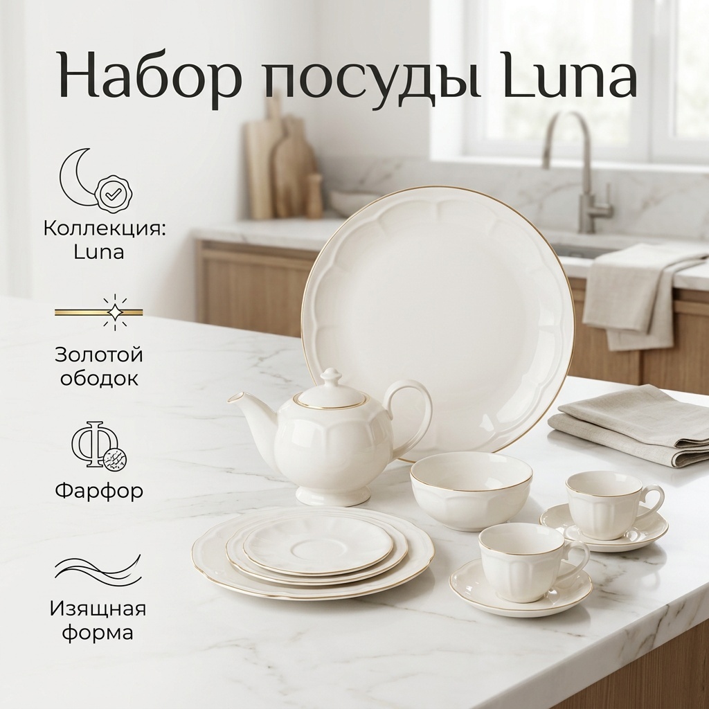 Сервиз на 12 персон Luna, предметов: 48, чайный, фарфор