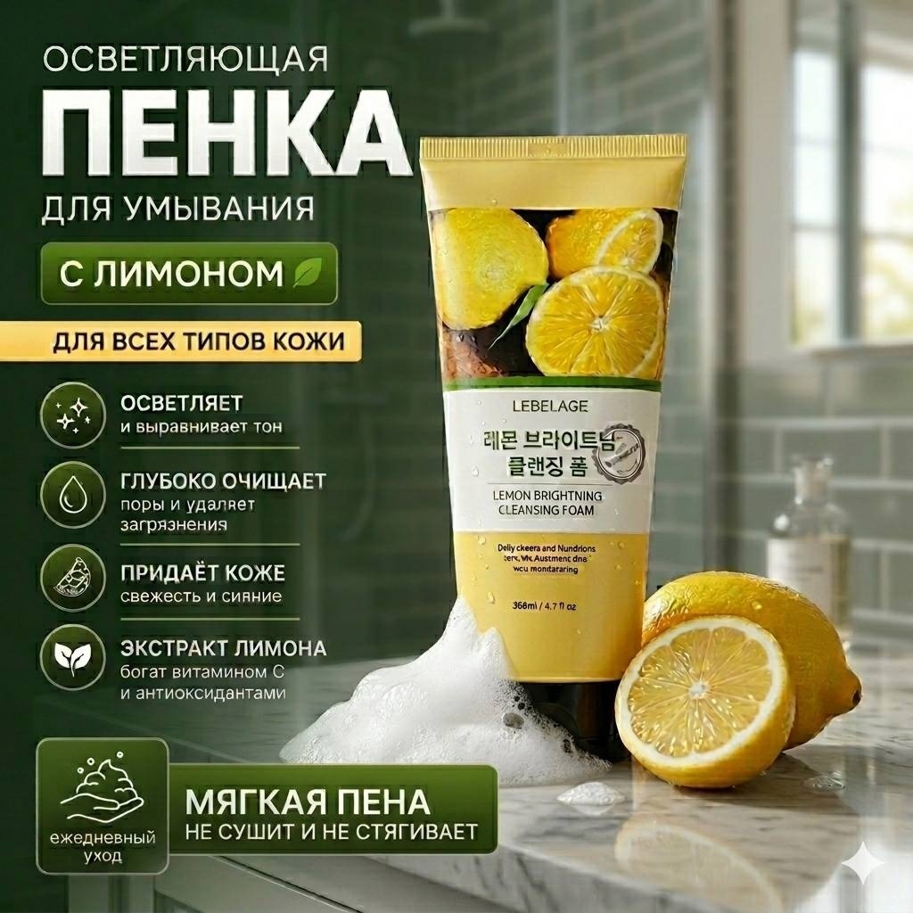 Lebelage Осветляющая пенка для умывания с экстрактом лимона Lemon Brightning Cleansing Foam пенка 180 мл