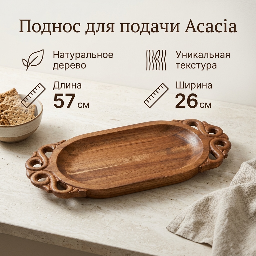 Блюдо 57х26 см, акация, 1 шт