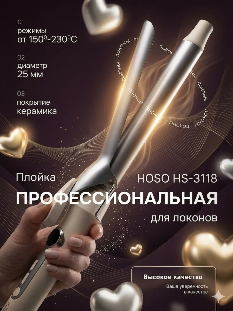 HOSO HS-3118 Профессиональная плойка для волос 25мм плойка