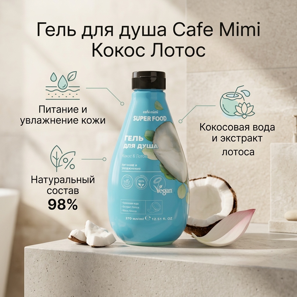 Cafe Mimi Кокос Лотос гель 370 мл