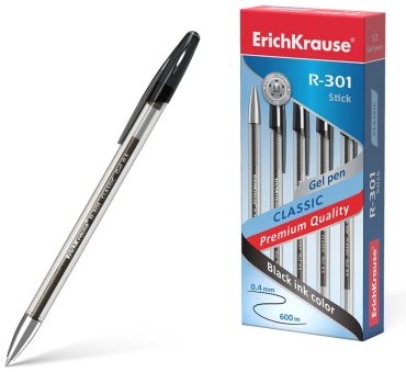 Ручка гелевая ErichKrause 53347 R-301 Classic Gel Stick 1 шт, 0.5 мм, цвет чернил черный