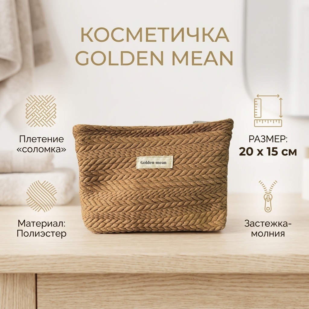 Golden Mean косметичка полиэстер коричневый 15X20 см