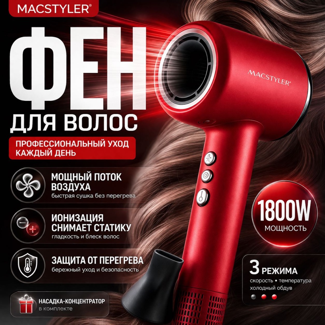 Macstyler 06609 фен красный