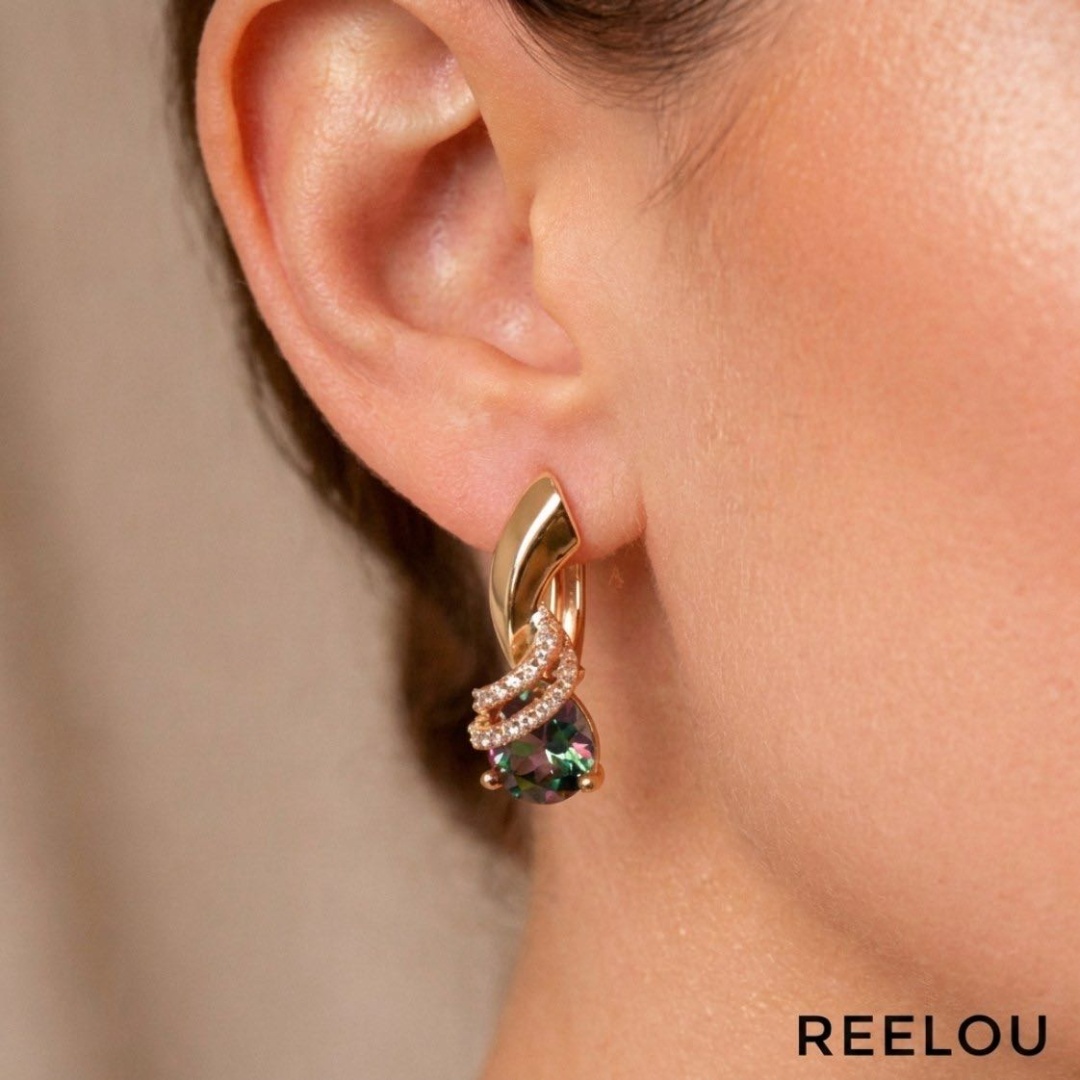 Серьги REELOU 655638045 вес 3.2 г сплав покрытый золотом 24К, циркон