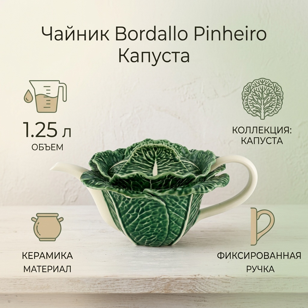 Чайник Bordallo Pinheiro Капуста 547856985 1.25 л, керамика